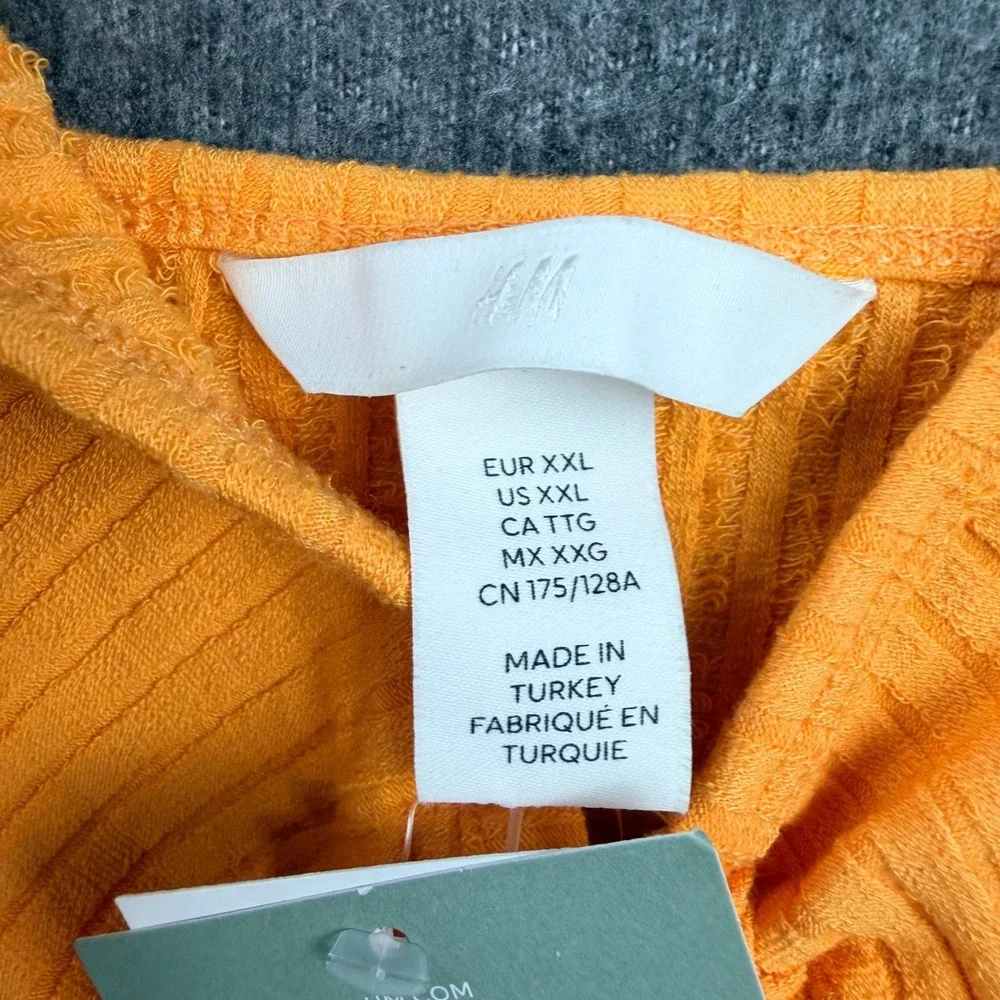 H&M Orange‎ Women's XXL Ribbed Ruched Front Crop Top NWT